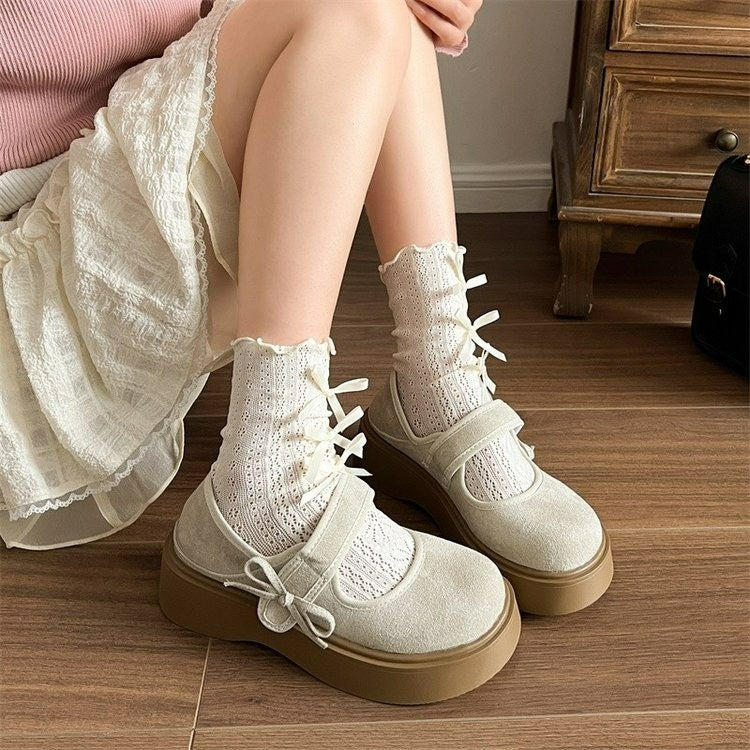 Retro French White Thick Bottom Shallow Mouth Cool Single Shoes For Women's Summer 2025 New Style With Skirt Height Increase Round Head Mary Jane Shoes