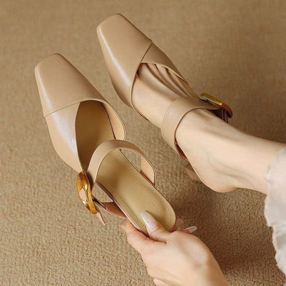 Women's PU Closed-Toe Block-Heel Shoes, 6-8 cm