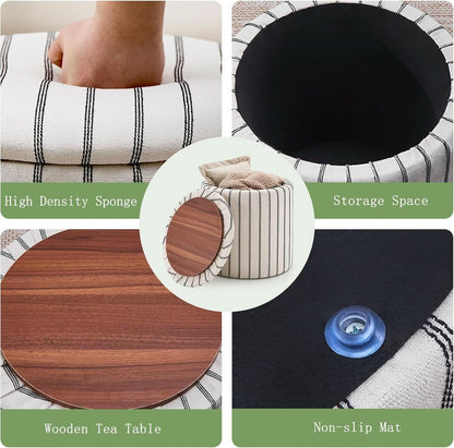 EighteenInch Round Storage Ottoman With Removable Tray