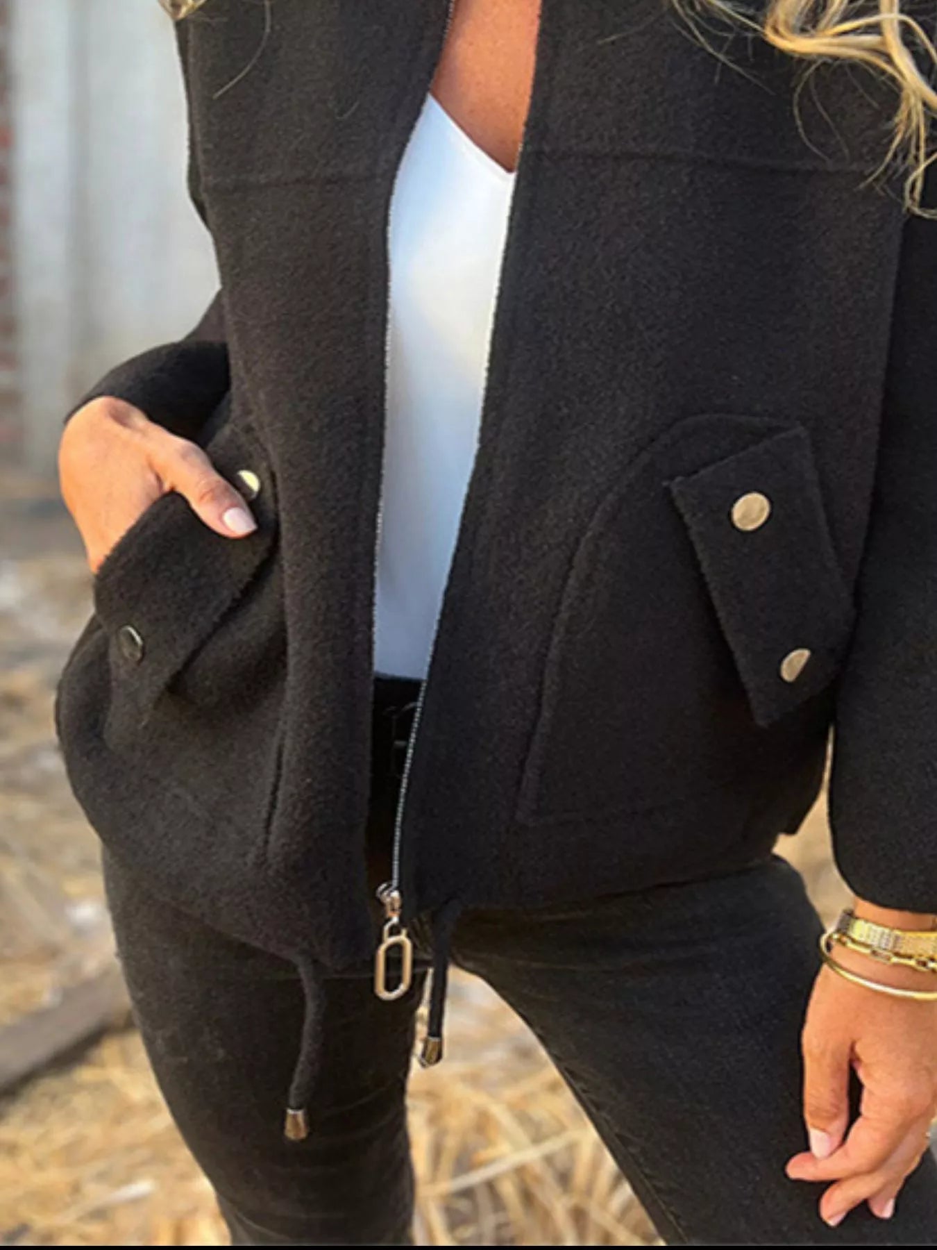 Full Size Zip-Up Long Sleeve Outerwear Plus Size