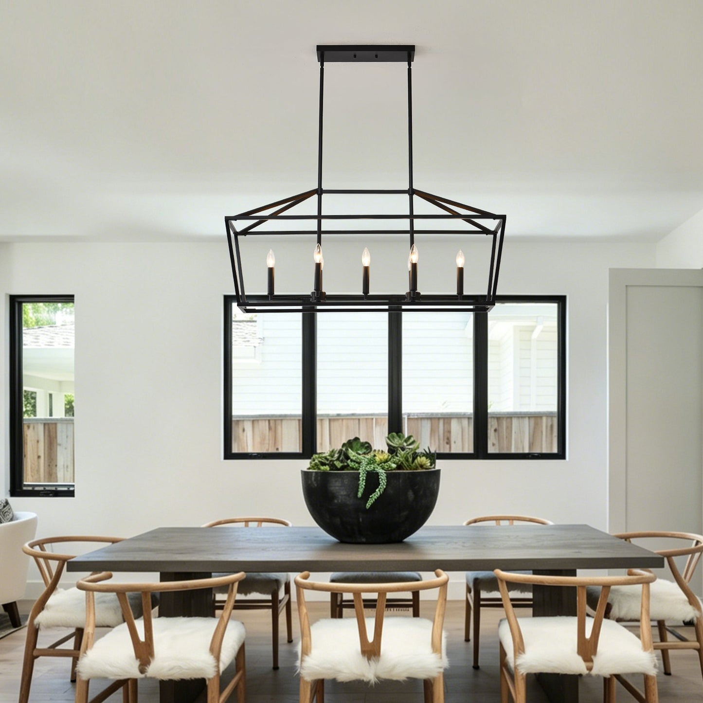 Chandelier Industrial Linear 5-Light Matte Black Metal Pendant 39 In