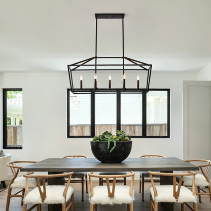 Chandelier Industrial Linear 5-Light Matte Black Metal Pendant 39 In
