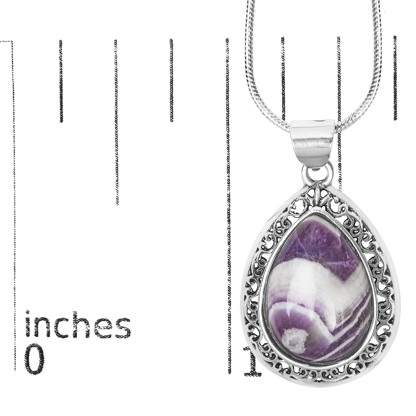 Chevron Amethyst Teardrop Pendant Necklace in Sterling Silver – Natural Gemstone