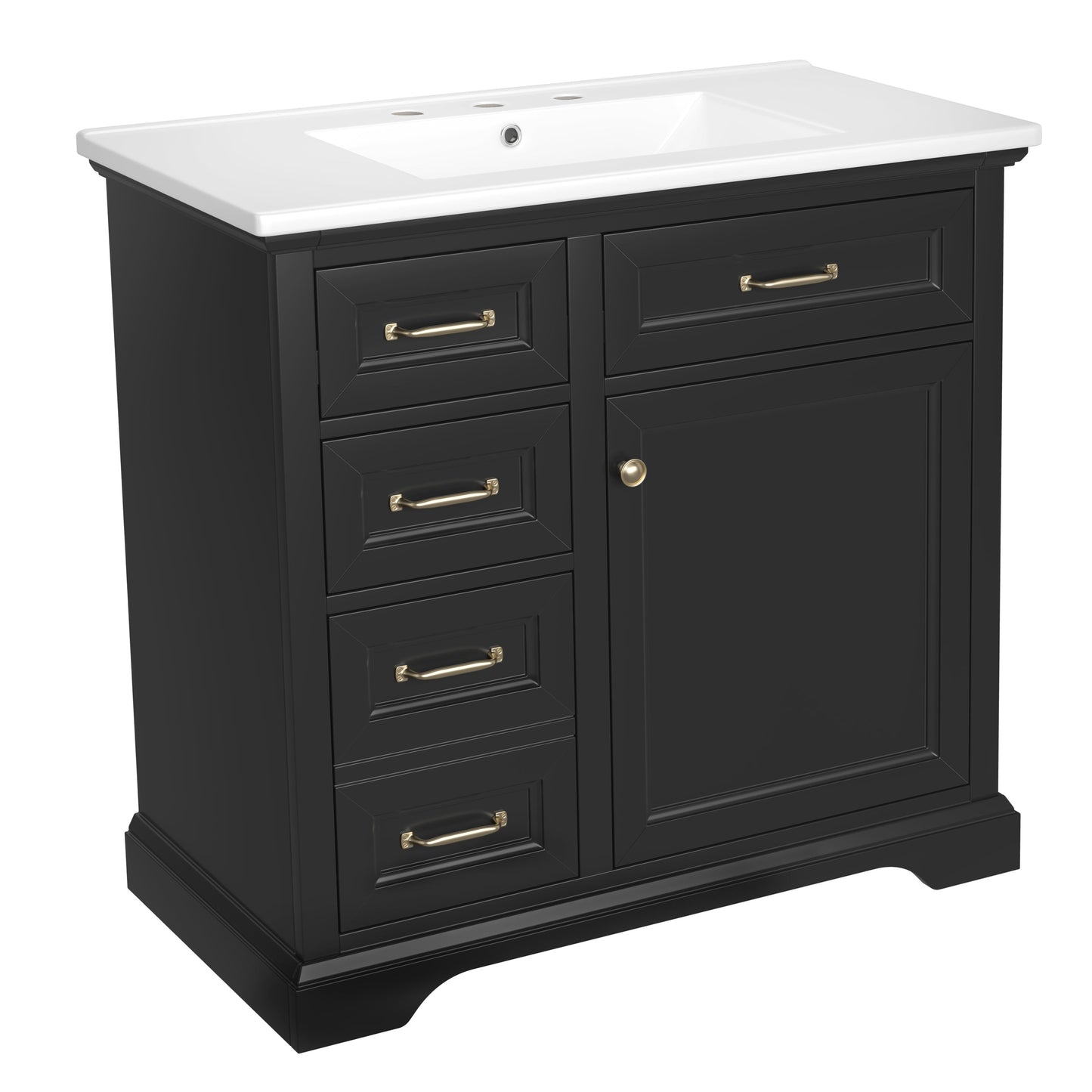 36-Inch Bathroom Vanity with Ceramic Sink Top, 4 Drawers and 1 Soft-Close Door