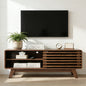 TV Stand Walnut MDF Slatted Sliding Door Fits 50 In TV Cable Management