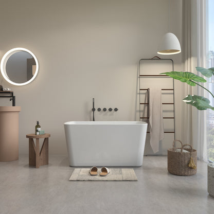 49in Acrylic Freestanding Soaking Bathtub, Square Japanese Sit-In, Chrome Drain