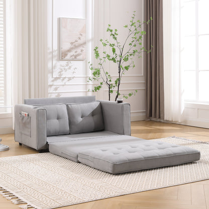 3-in-1 Sofa Bed Futon Tufted Pull-Out Sleeper 55" Light Gray