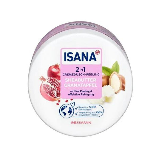Isana Natural Body Scrub with Shea Butter & Pomegranate Extract - Vegan, Eco-Friendly, 2-in-1 Skincare Solution