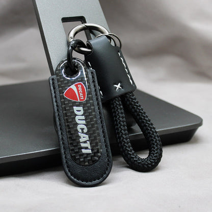 Motorcycle Carbon Fiber Leather Keychain