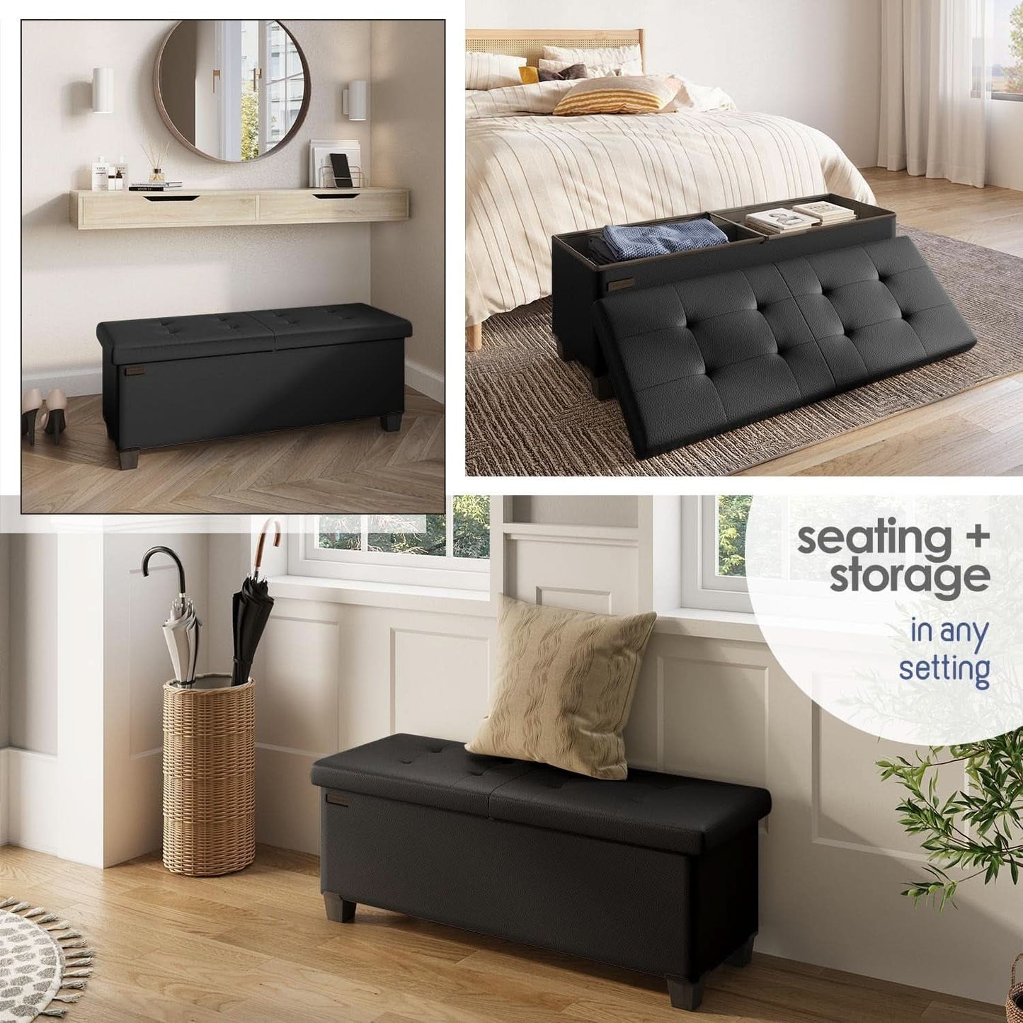 Black Forty ThreeInch Premium Multifunctional Storage Ottoman Bench