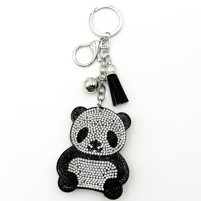 Diamond-Encrusted Panda Keychain With Tassel Metal Pendant