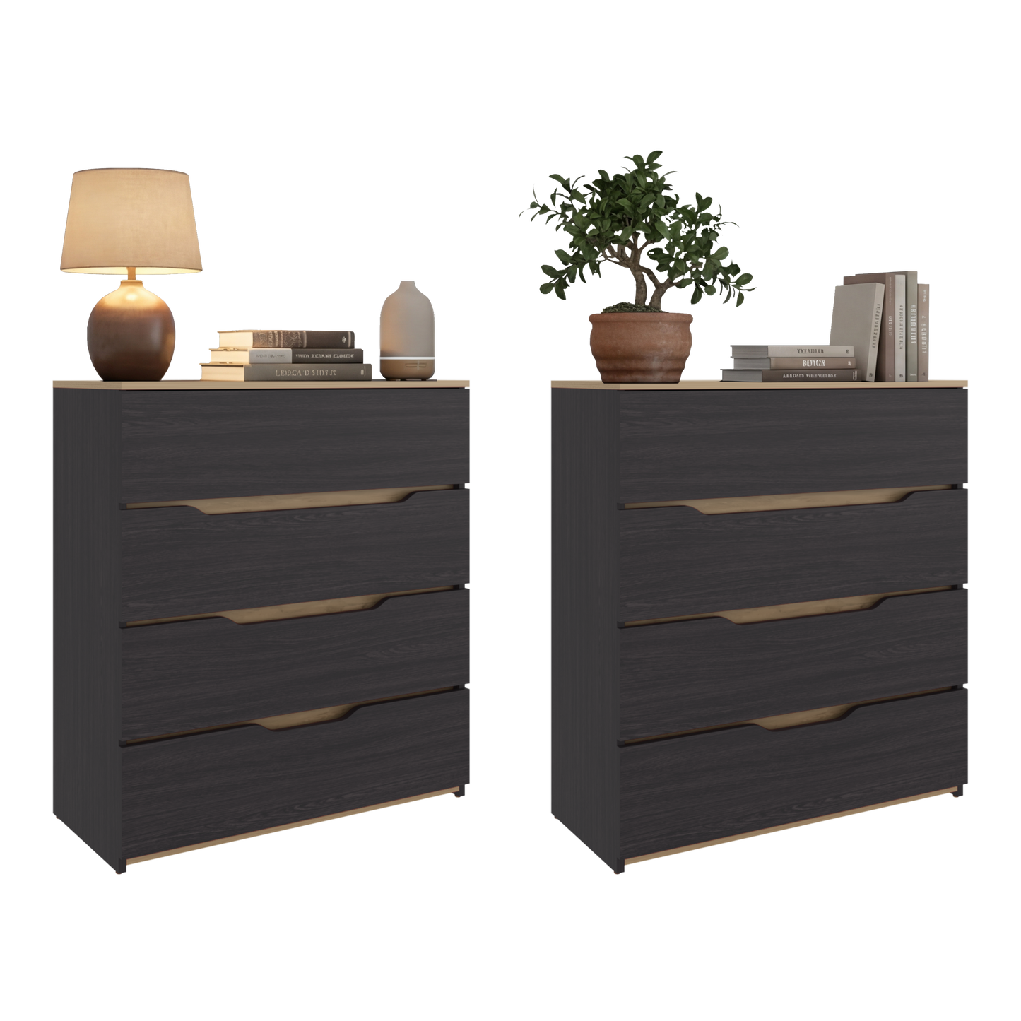 Dresser Modern Set of 2 Natural Oak and Wenge Particle Board 31.5x35.1 In
