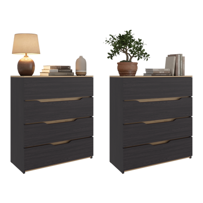 Dresser Modern Set of 2 Natural Oak and Wenge Particle Board 31.5x35.1 In