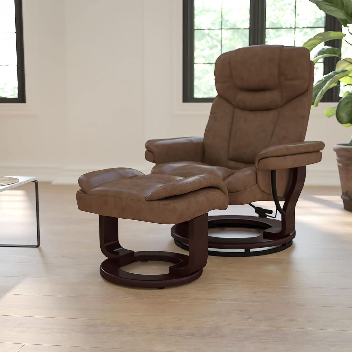 Leathersoft Recliner With Ottoman Palimino Swivel