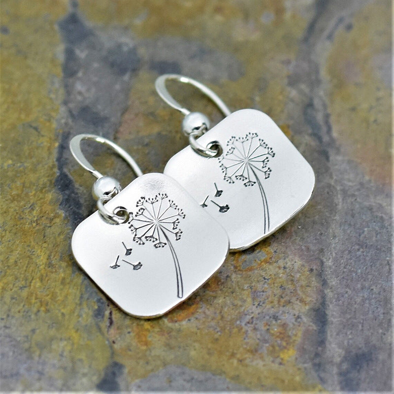 Minimalist Vintage Square Dandelion Earrings