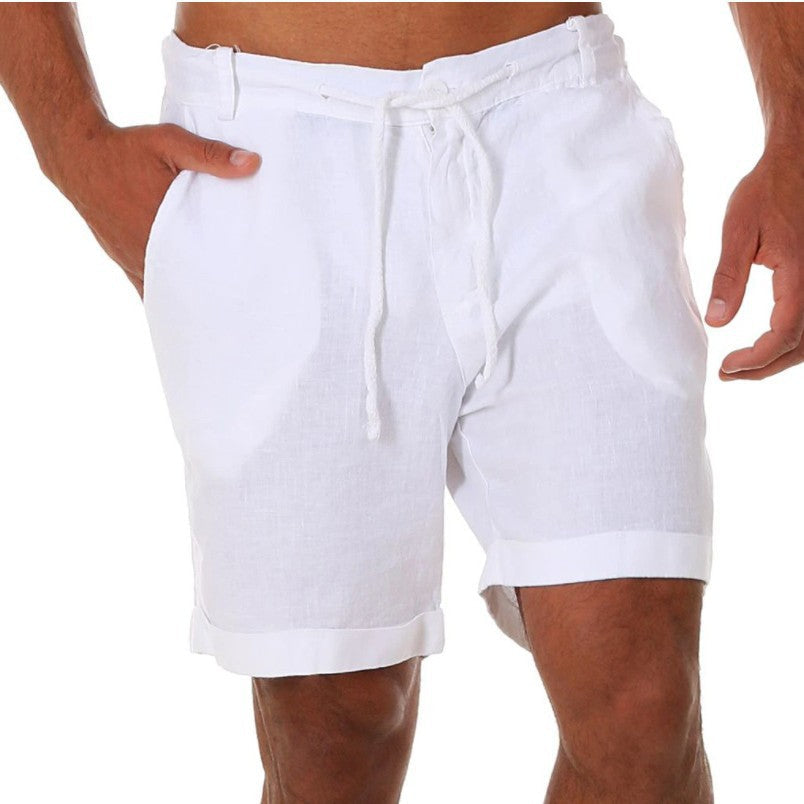 Mens Sports Running Fitness Shorts Solid-Color Casual Pants With Drawstring