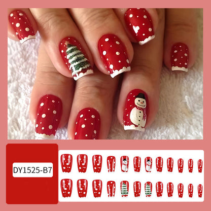 24pcs Christmas Press-On False Nails – Santa, Christmas Tree & Elk Designs with Snowflake Nail Art Stickers for Holiday Parties & Festive Wear