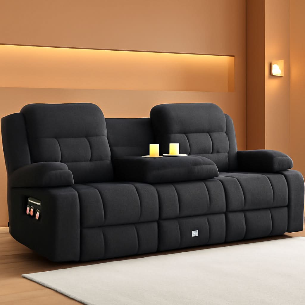 Gray Loveseat Recliner Sofa With Flip Middle Backrest