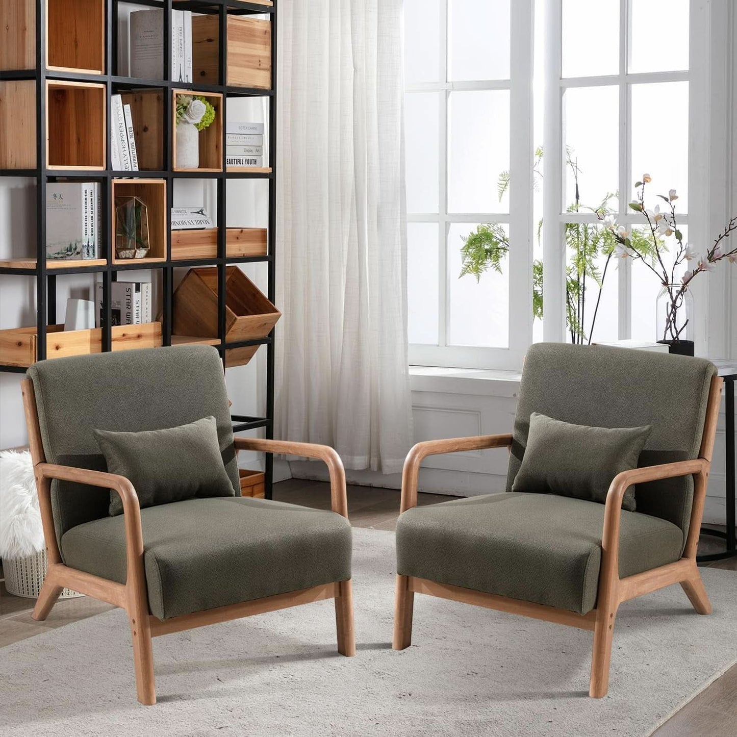 Green Upholstered Mid Century Modern Accent Armchair