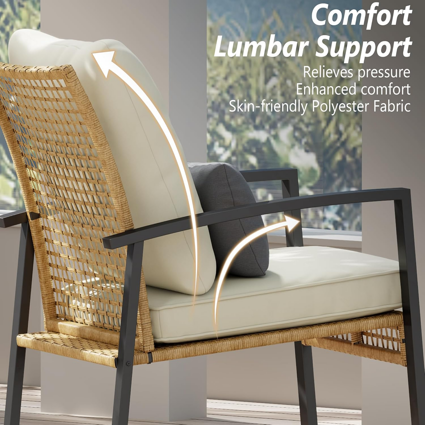 Outdoor Rocking Chair Set Iron Wicker Beige Yellow 3 Piece Table