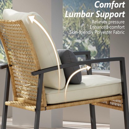 Outdoor Rocking Chair Set Iron Wicker Beige Yellow 3 Piece Table