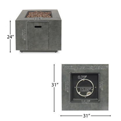 Modern Iron Square Fire Pit 50000 BTU, Stone Gray, 31x31x24