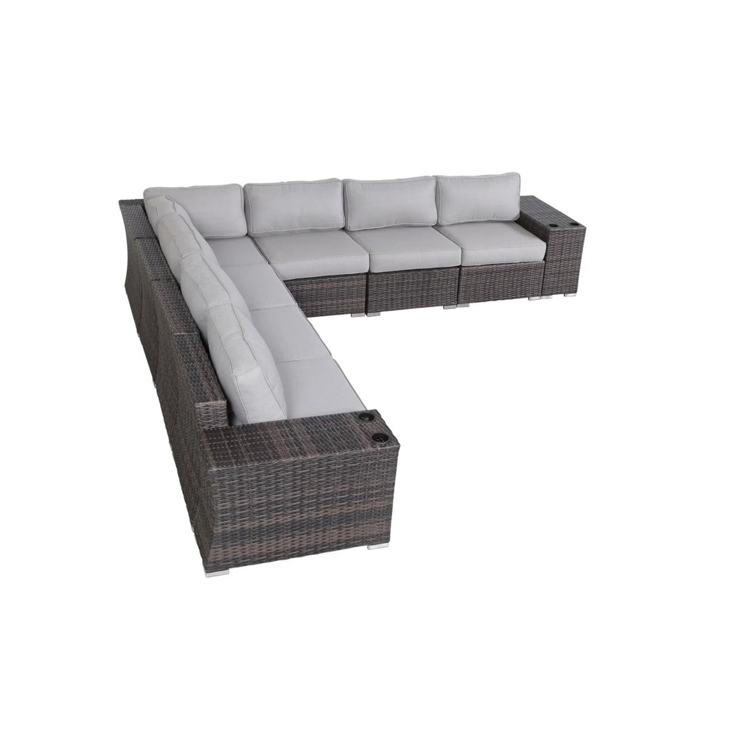Outdoor Sectional Sofa HDPE Wicker Brown Fully Assembled Seats 6