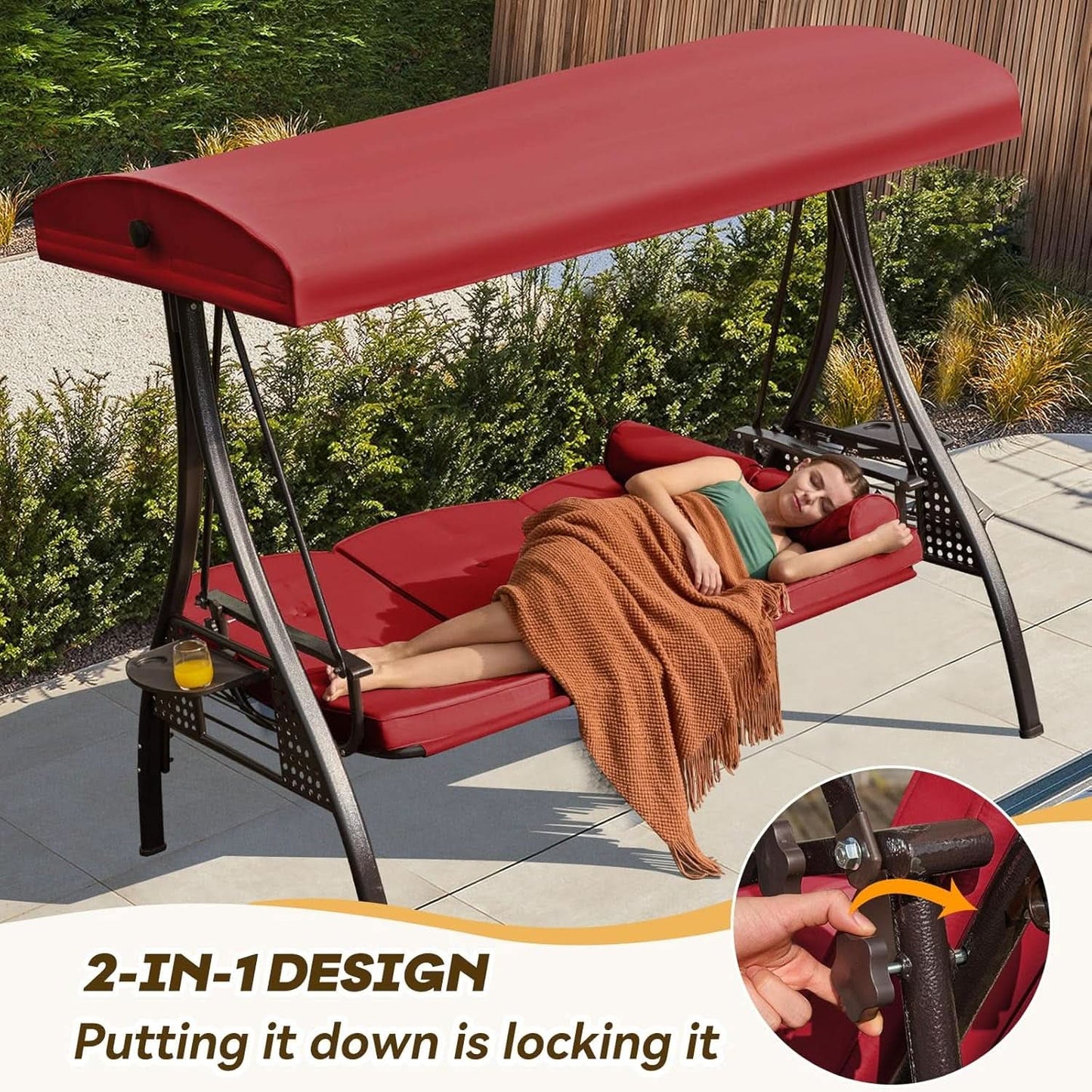Three In One Outdoor Porch Swing With Canopy