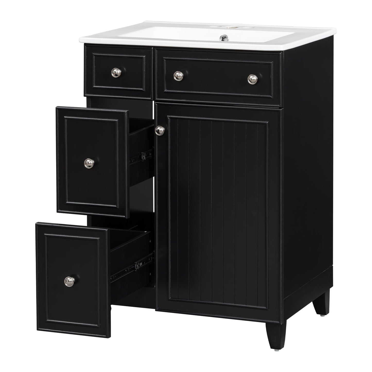 Transitional Bathroom Vanity Cabinet with Ceramic Sink, 24-Inch, Black, Solid...