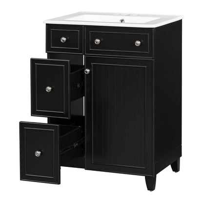 Transitional Bathroom Vanity Cabinet with Ceramic Sink, 24-Inch, Black, Solid...