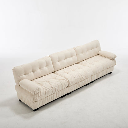 Sectional Sofa Cloud Modular Flannelette Beige 3 Seat 123 In 5 Pillows