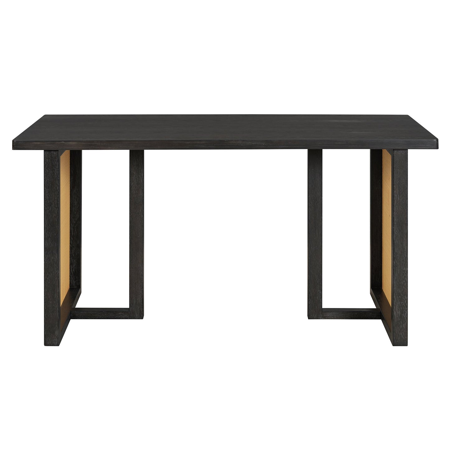 7-Piece Farmhouse Dining Table Set for 6, 59.8 in Rectangular Table with Rattan Chairs