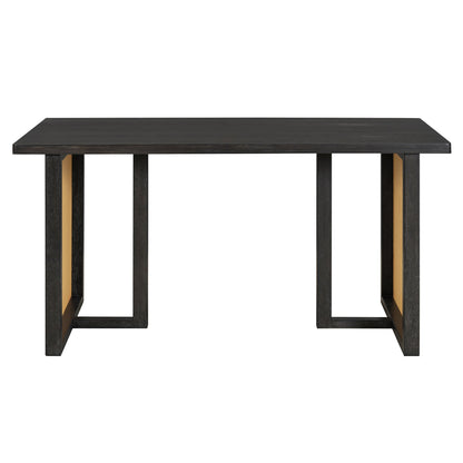 7-Piece Farmhouse Dining Table Set for 6, 59.8 in Rectangular Table with Rattan Chairs