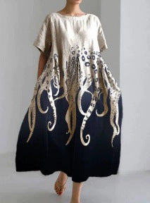 3D Digital-Print Short-Sleeve Casual Dress