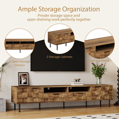 TV Stand Mid-Century Natural Particle Board 2-Drawer Open Storage Fits 85 In TV