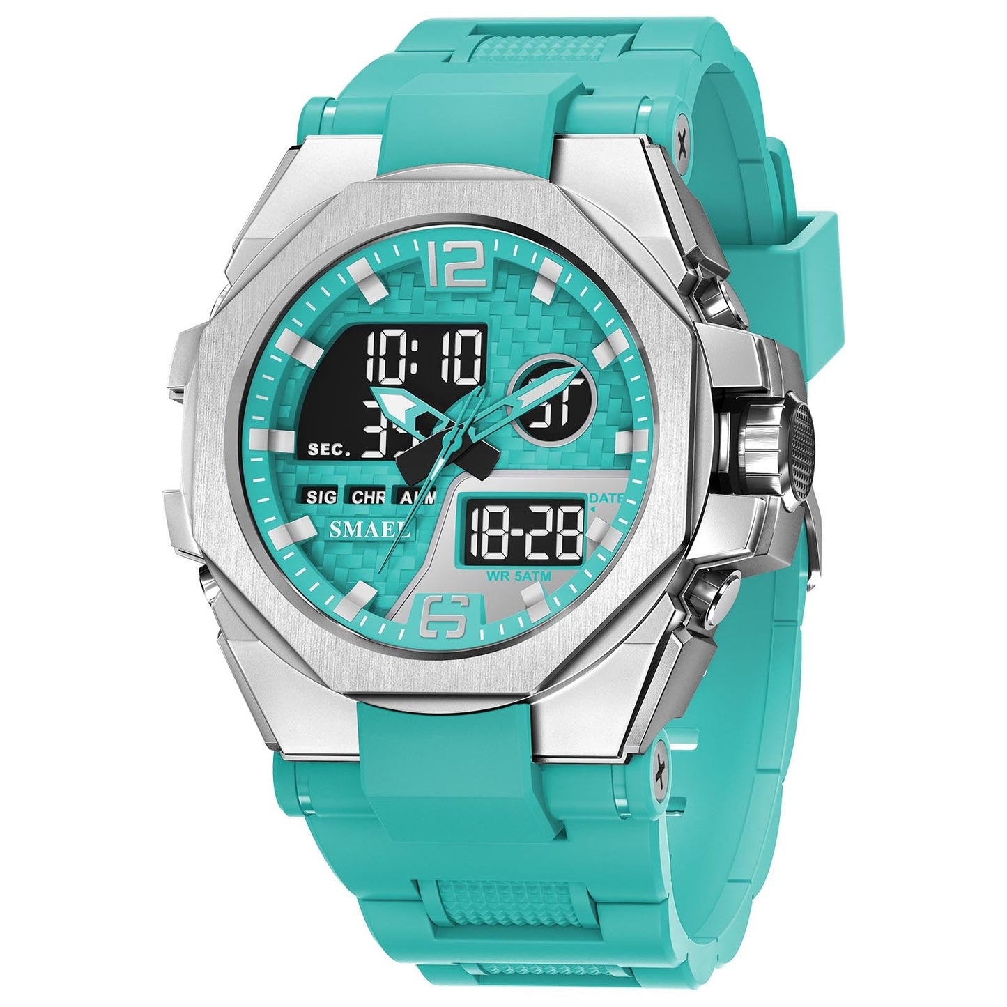 Mens Sports Outdoor Tactical Alloy Dual-Display Watch