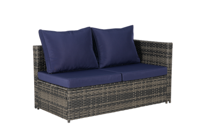 Outdoor Sectional Set PE Rattan Steel Dark Blue L-Shape 6 Piece Seats 8