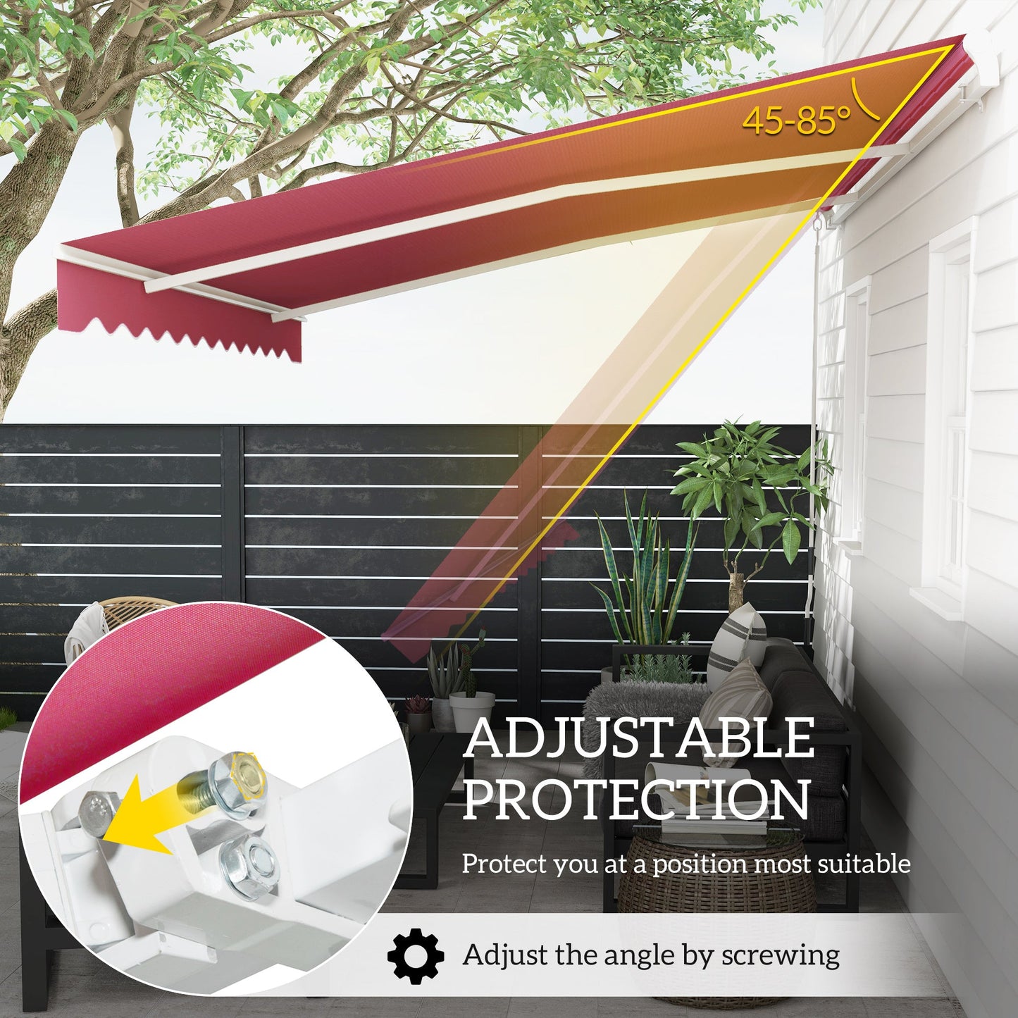 Retractable Patio Awning Manual Crank Aluminum Red 155x96 In UV Block