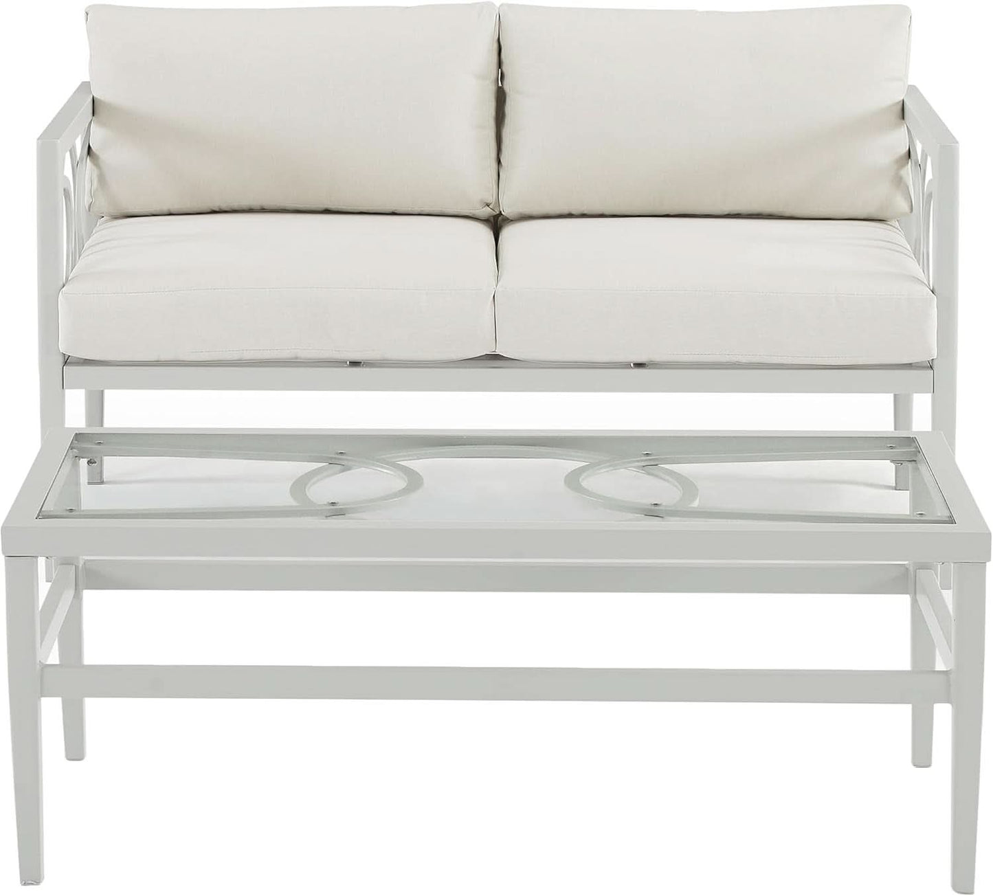 2 Piece Outdoor Coffee Table And Loveseat Set Gray Frame Creme Cushions
