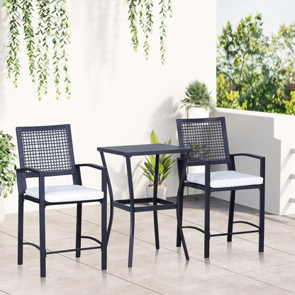 Outdoor Bar Set PE Rattan Black 3 Piece High Table 2 Bar Chairs Footrest