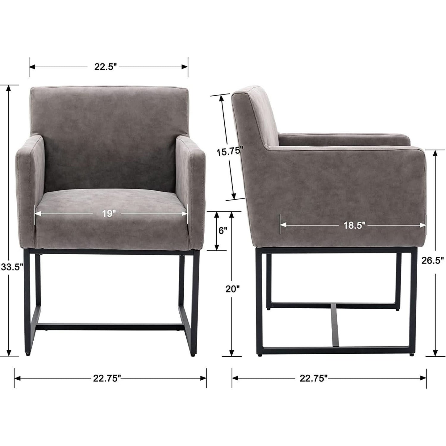 Set Of 4 Grey Upholstered Armchairs With Linen Fabric