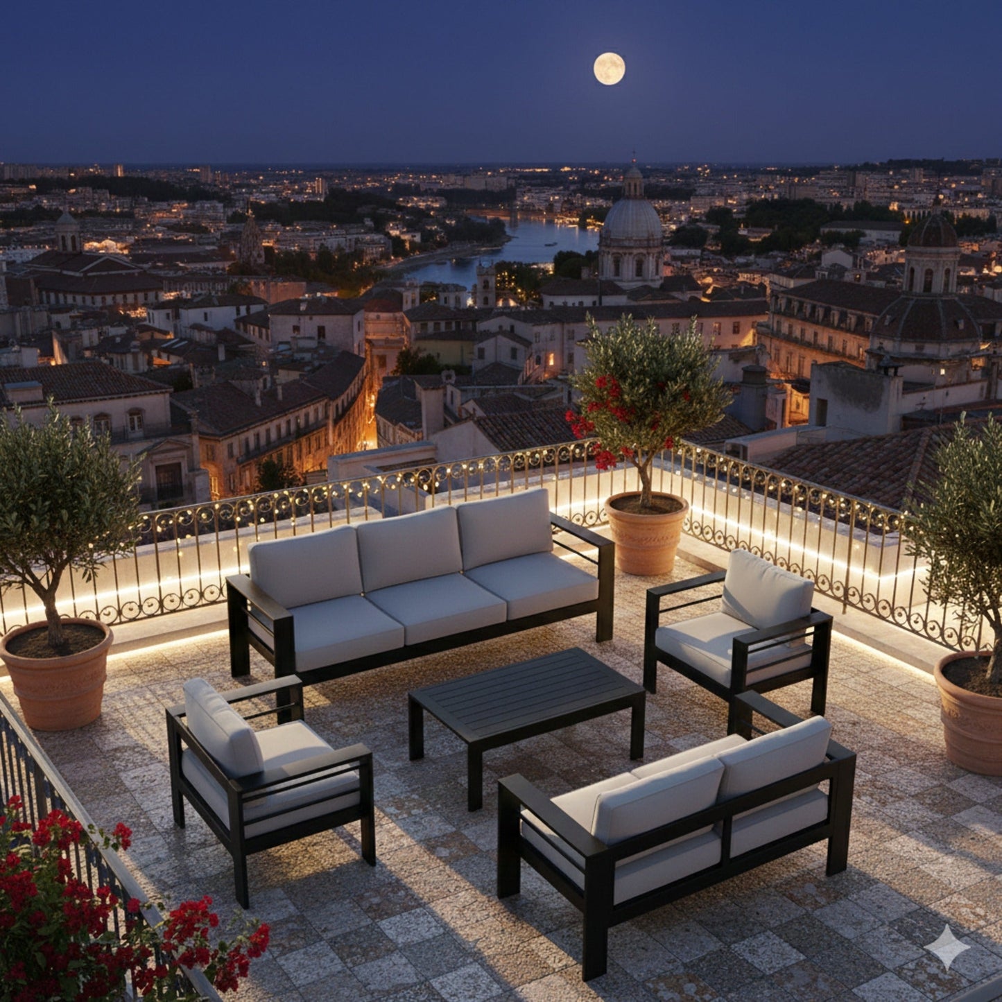 Outdoor Patio Set Aluminum Black Light Gray Olefin 5 Piece Seats 7
