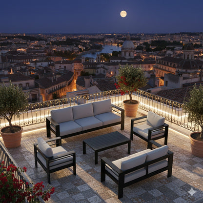 Outdoor Patio Set Aluminum Black Light Gray Olefin 5 Piece Seats 7