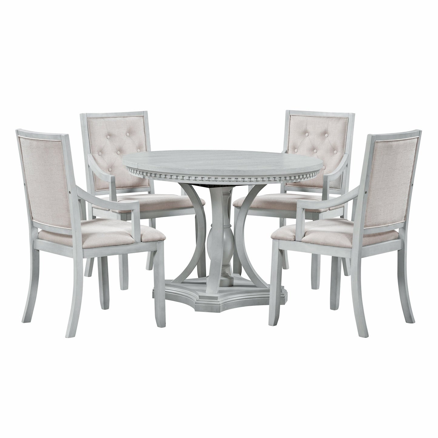 Retro 5-piece Dining Set Extendable Round Table and 4 Chairs for Kitchen Dining