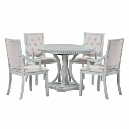 Retro 5-piece Dining Set Extendable Round Table and 4 Chairs for Kitchen Dining