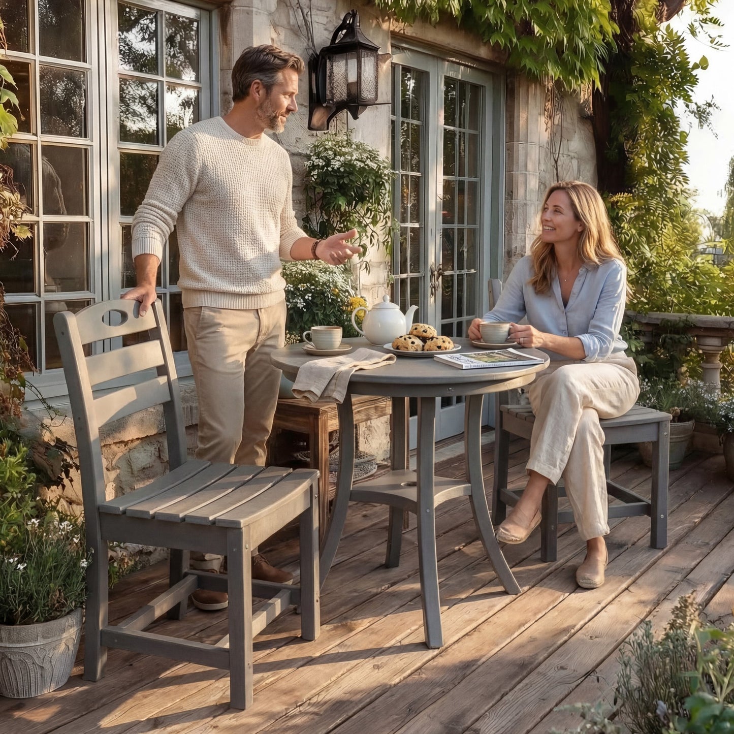 Outdoor Bistro Dining Set Round Table 2 Seat