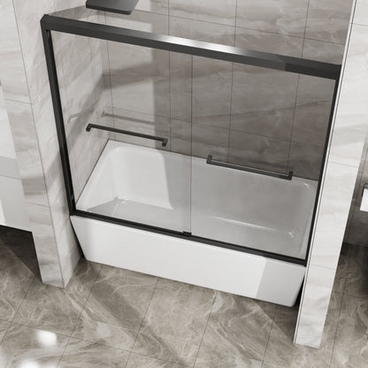 Double Sliding Bathtub Shower Door with SGCC Clear Tempered Glass, Matte Blac