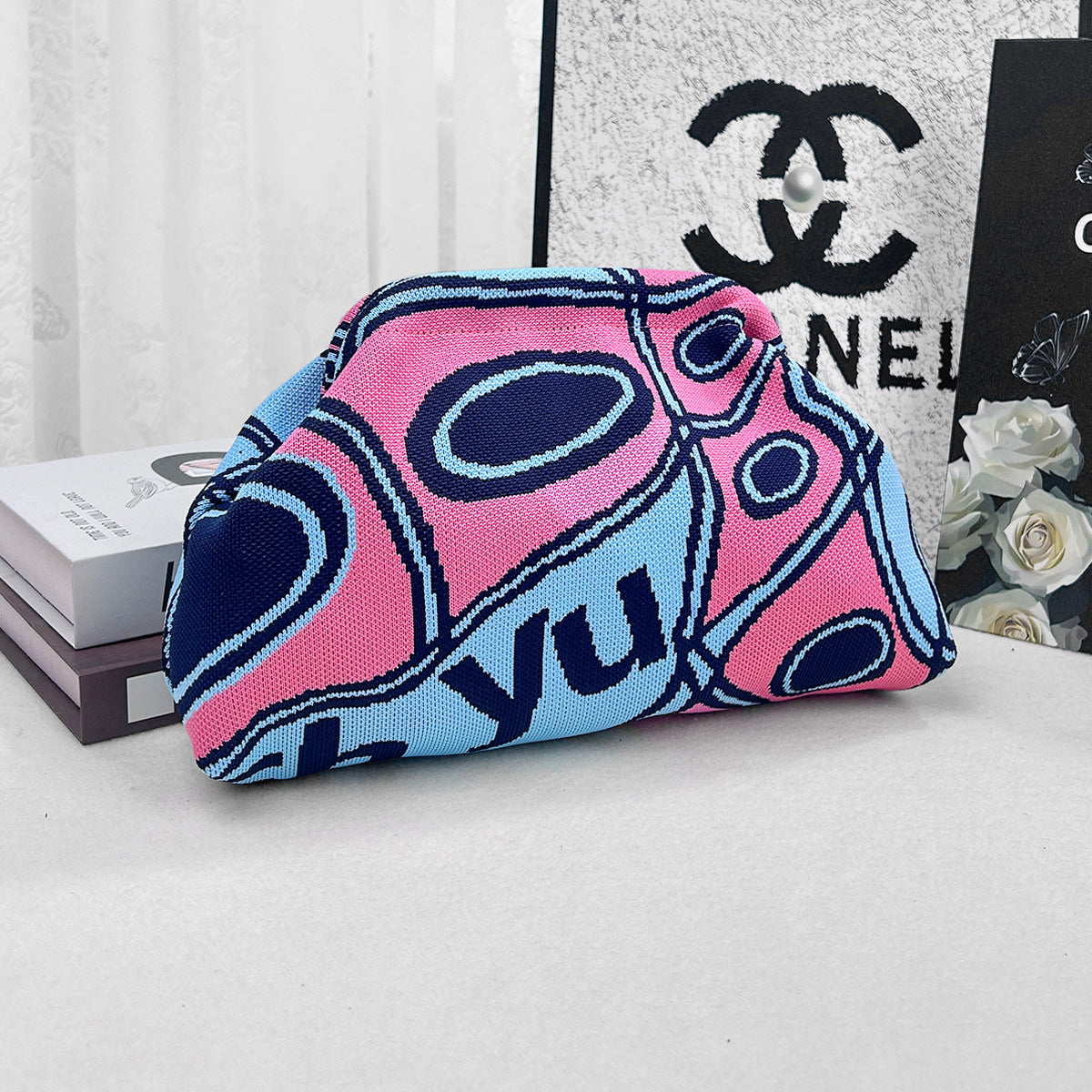 Womens Knitted Bag Striped Clutch