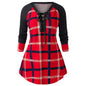 New cute Wine Red Spring And Autumn Printed Plus Size Long Sleeve Plaid Dress for young adult