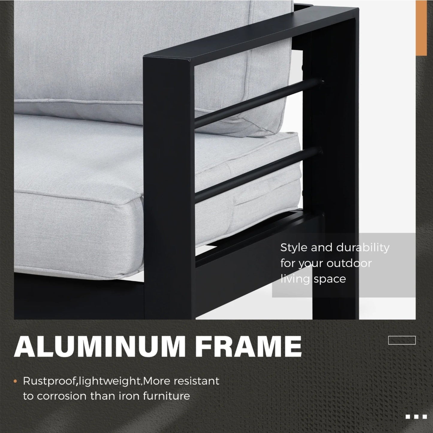 Outdoor Sofa Aluminum Black Light Gray Olefin Cushions 3 Seat 74in